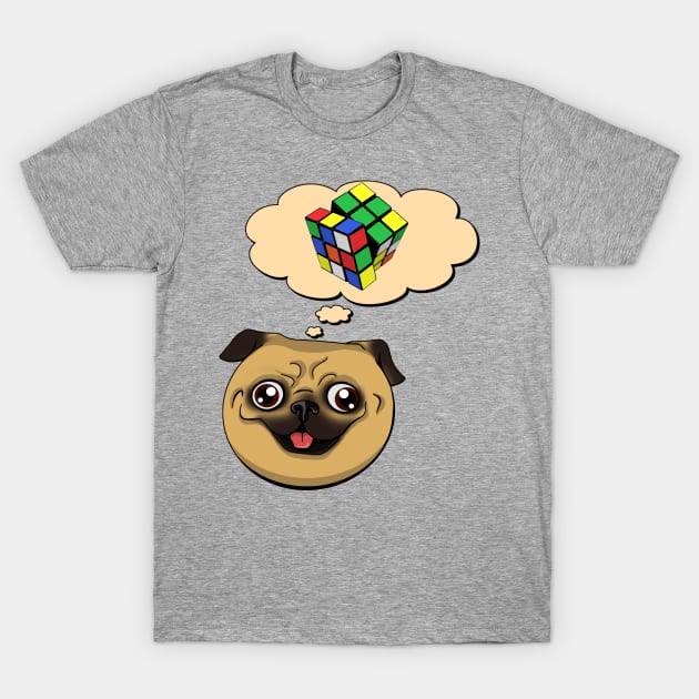 Crazy pug and rubik cube T-Shirt by Simmerika